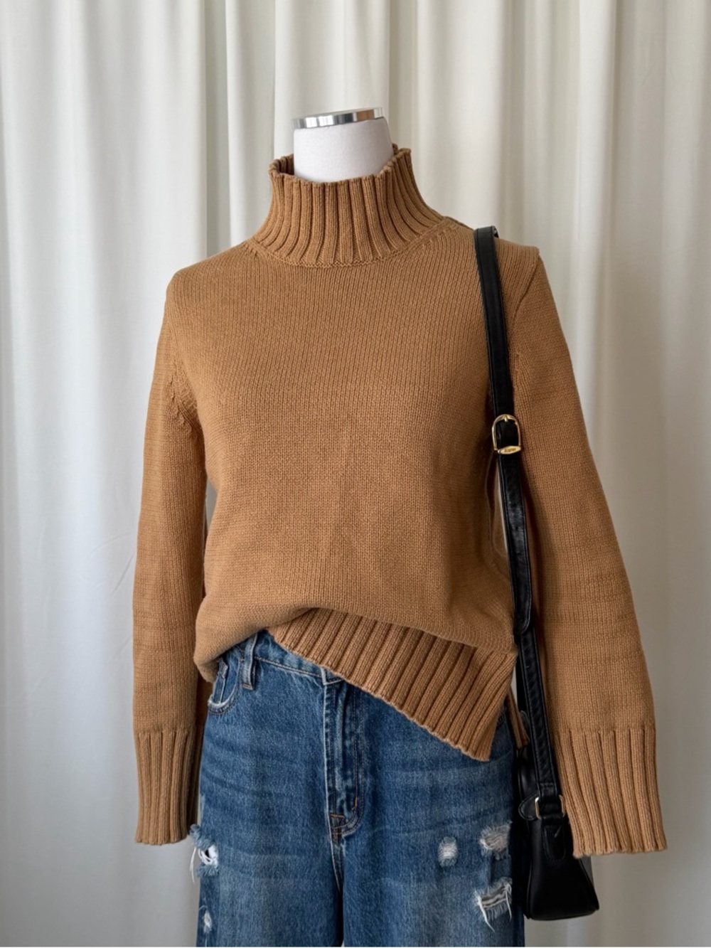 J.Crew Cotton Turtleneck Sweater Tan size small. - Picture 4 of 12